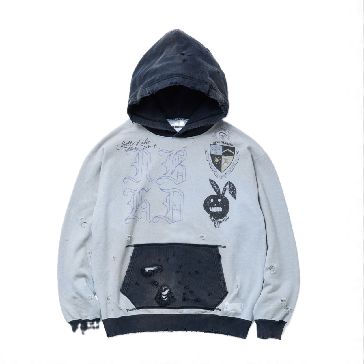 -(B4a02)-NEIGHBORHOOD SAVAGE SWEAT HOODIE LS 水洗 插圖 破壞 帽Ｔ黑色/藍色 -251OKNH-CSM02