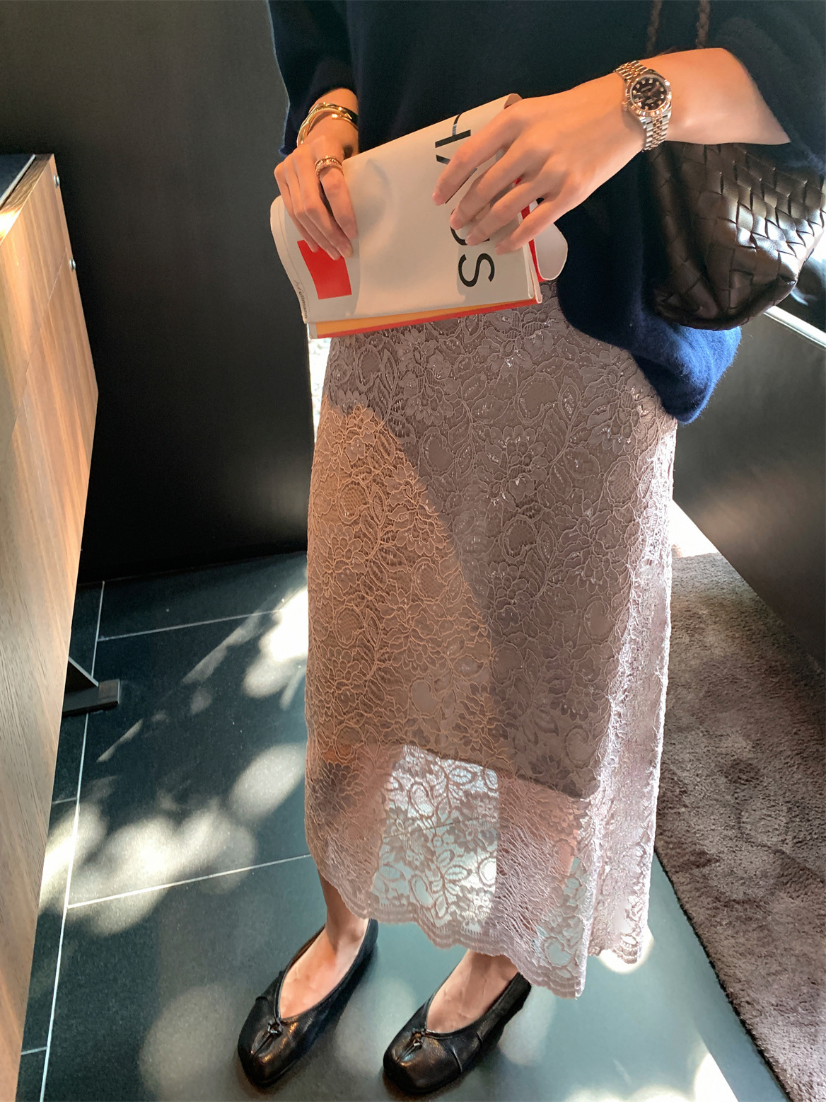 超美車骨蕾絲花邊 鉛筆裙(黑/米灰/白)