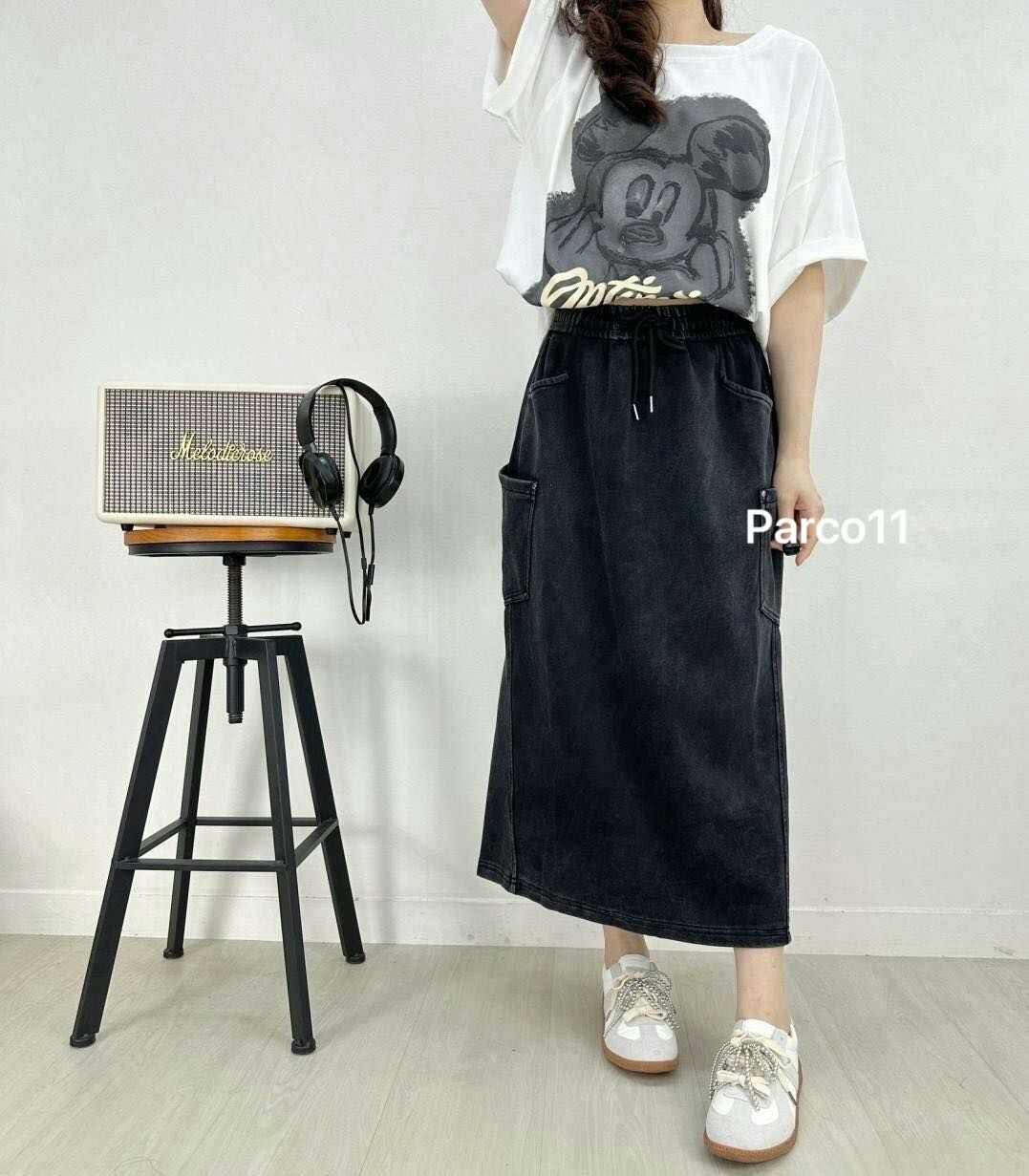 【隨性街頭風美式復古鉚釘水洗長裙】（現貨）