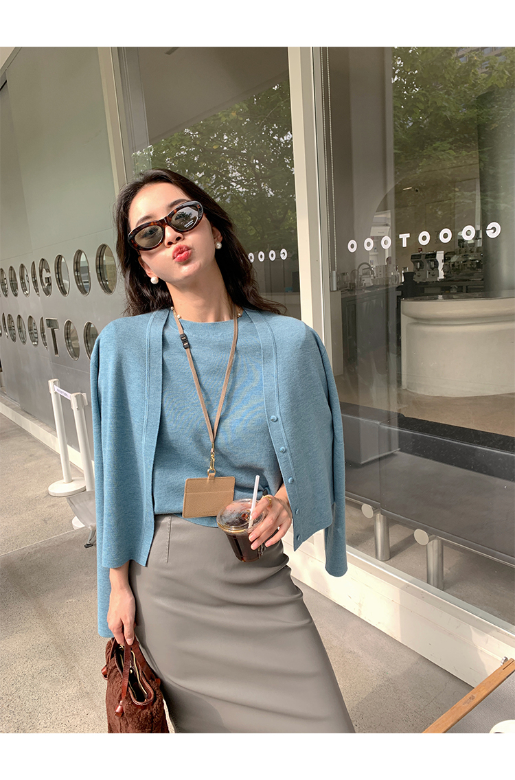 薄針織上衣2件組(灰藍/深藍/梅紅)