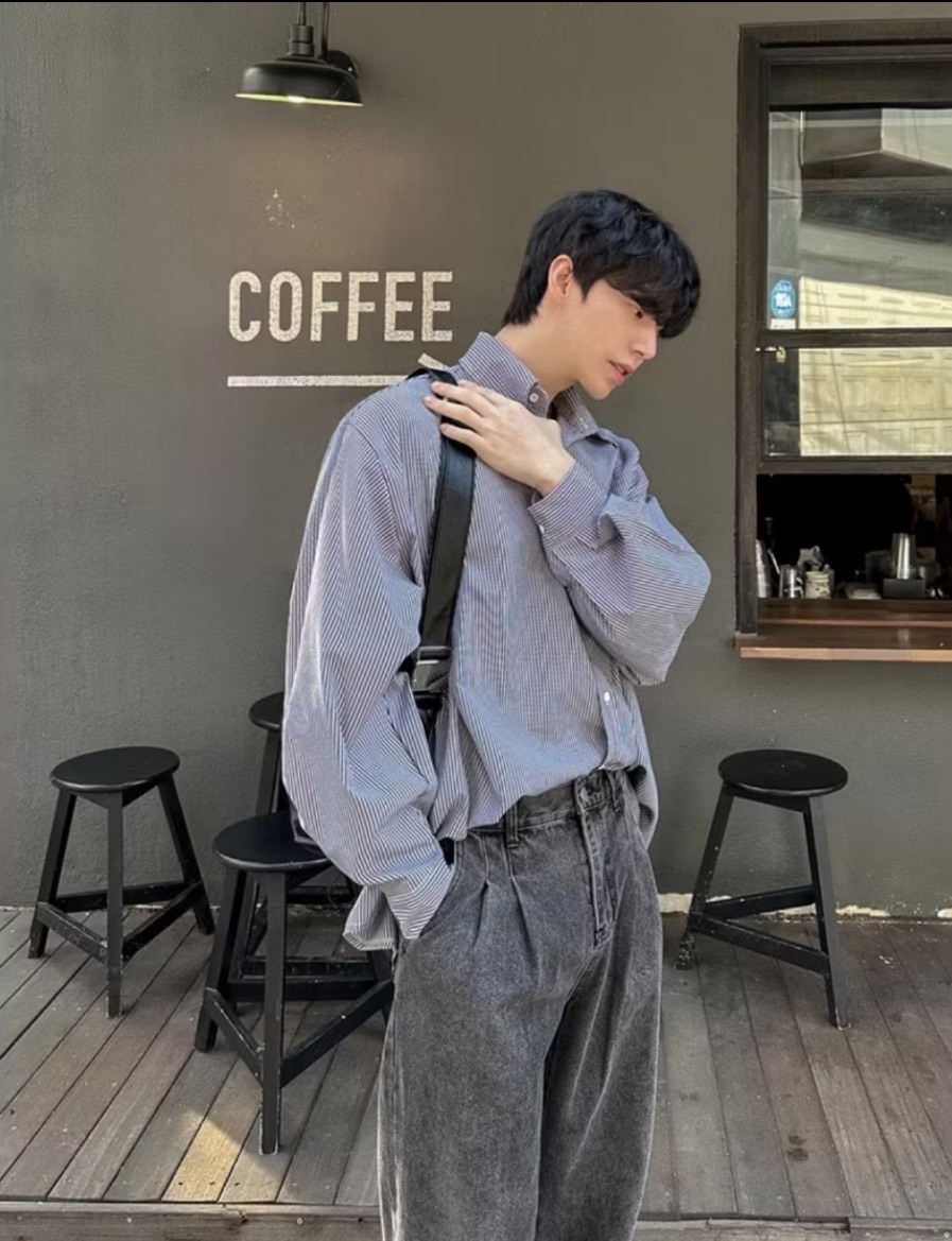 簡約條紋休閒長袖襯衫