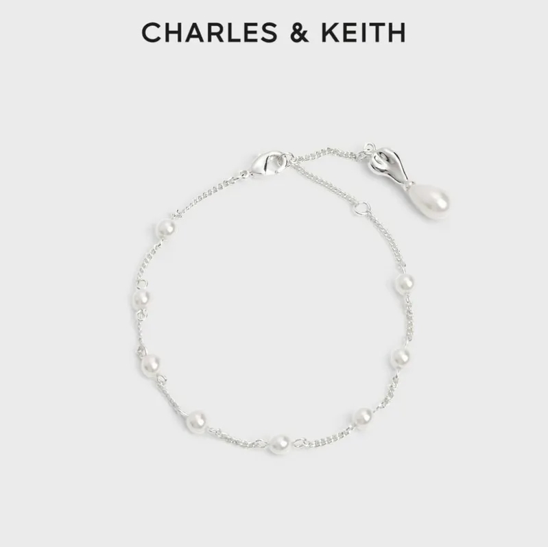 <情人節必買> Charles & Keith Corrine 珍珠 銀色 小ck 手鍊