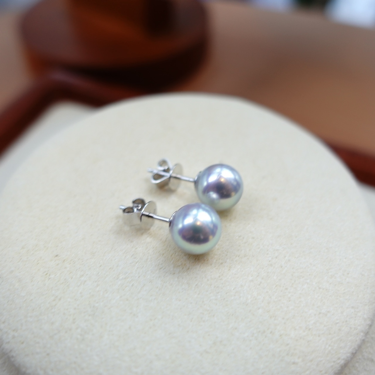 18K金日本天然銀藍色Akoya耳釘-頂級鏡面光澤，可遇不可求