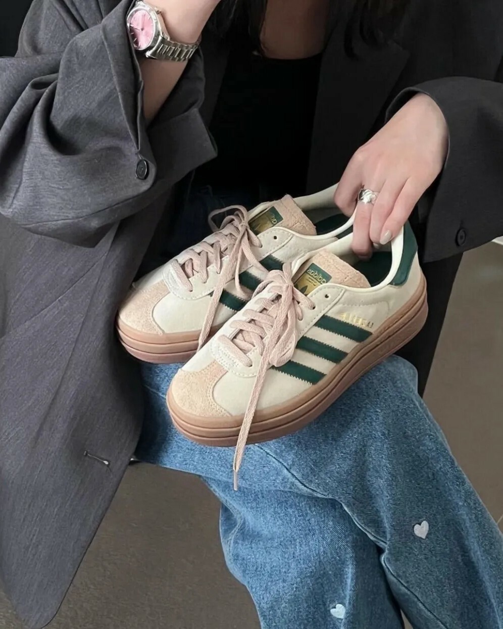 【逢甲FUZZY】W Adidas Originals Gazelle Bold 卡其綠 厚底 麂皮 ID7056