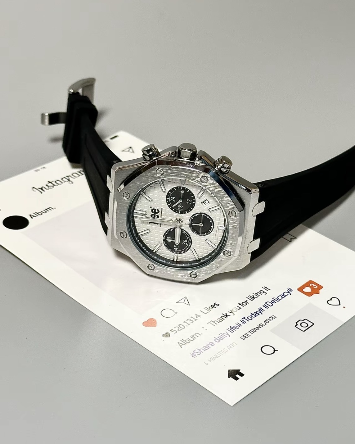 <限量代購>Lee 石英機芯手錶 硅膠錶帶 防潑水 八角形 手錶 兩色 (男款)