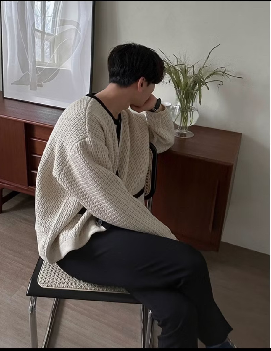 小香風紋理感撞色毛衣外套