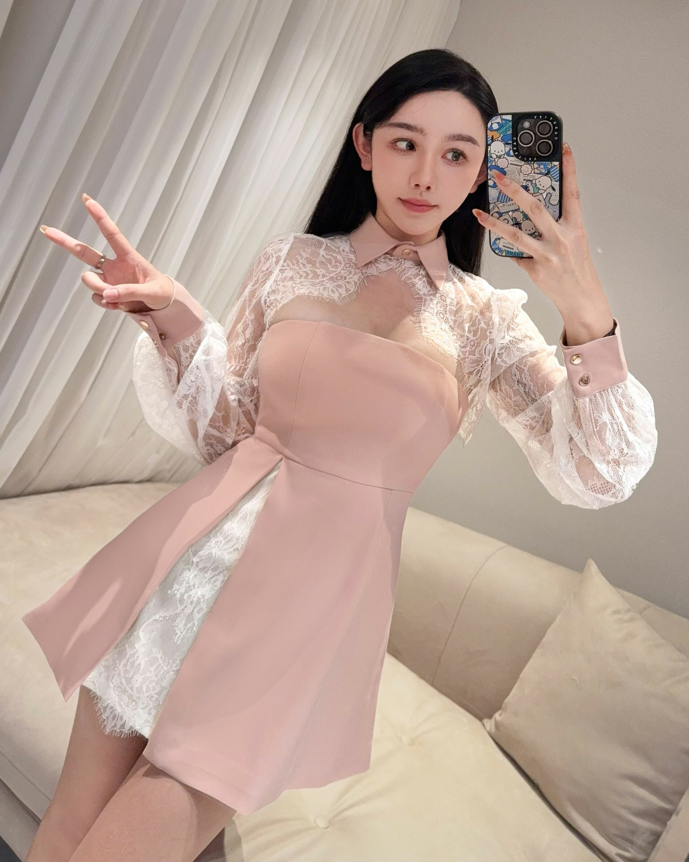 ⭒訂製-唯美撞色蕾絲兩件式平口洋