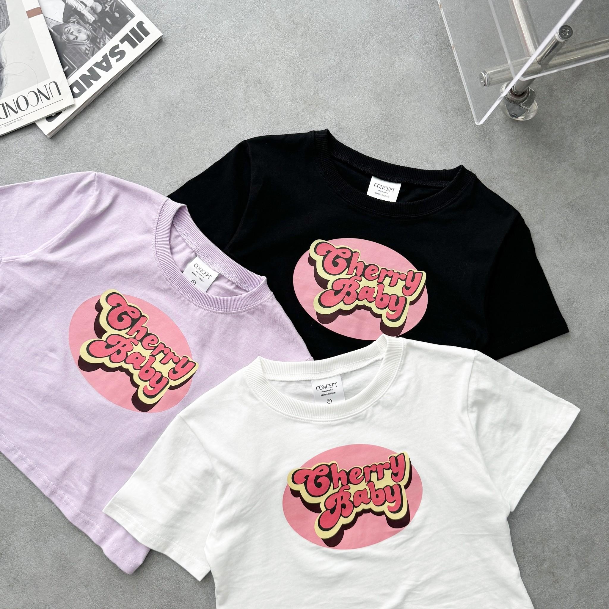 韓國短袖 Cherry Baby 撞色外框短版合身短T 80627