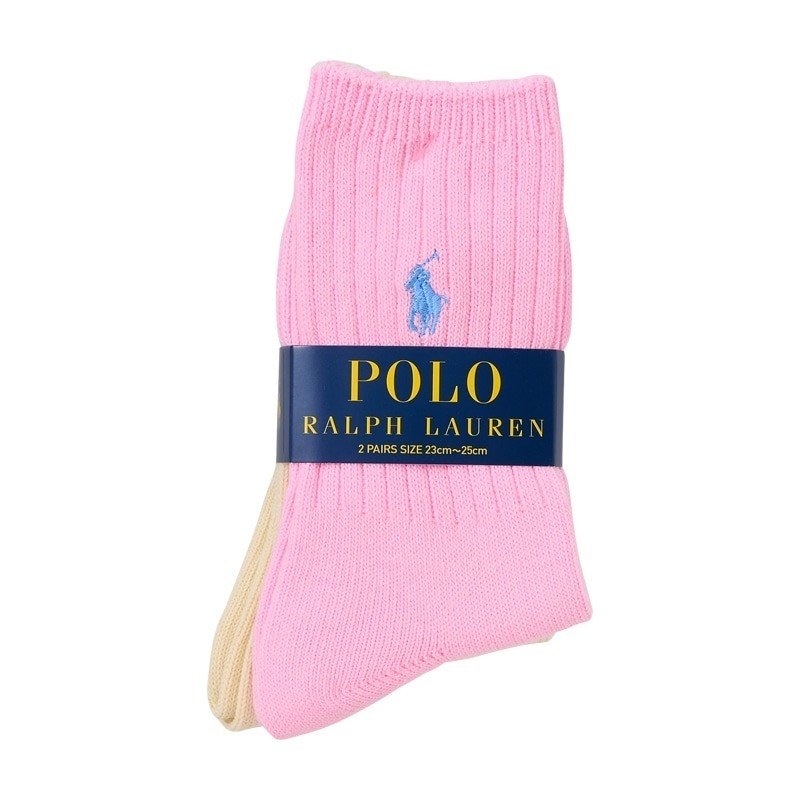 現貨┃日本店鋪限定 POLO RALPH LAUREN SOCKS 長襪 羅紋 刺繡 兩雙一組 粉紅色 米色