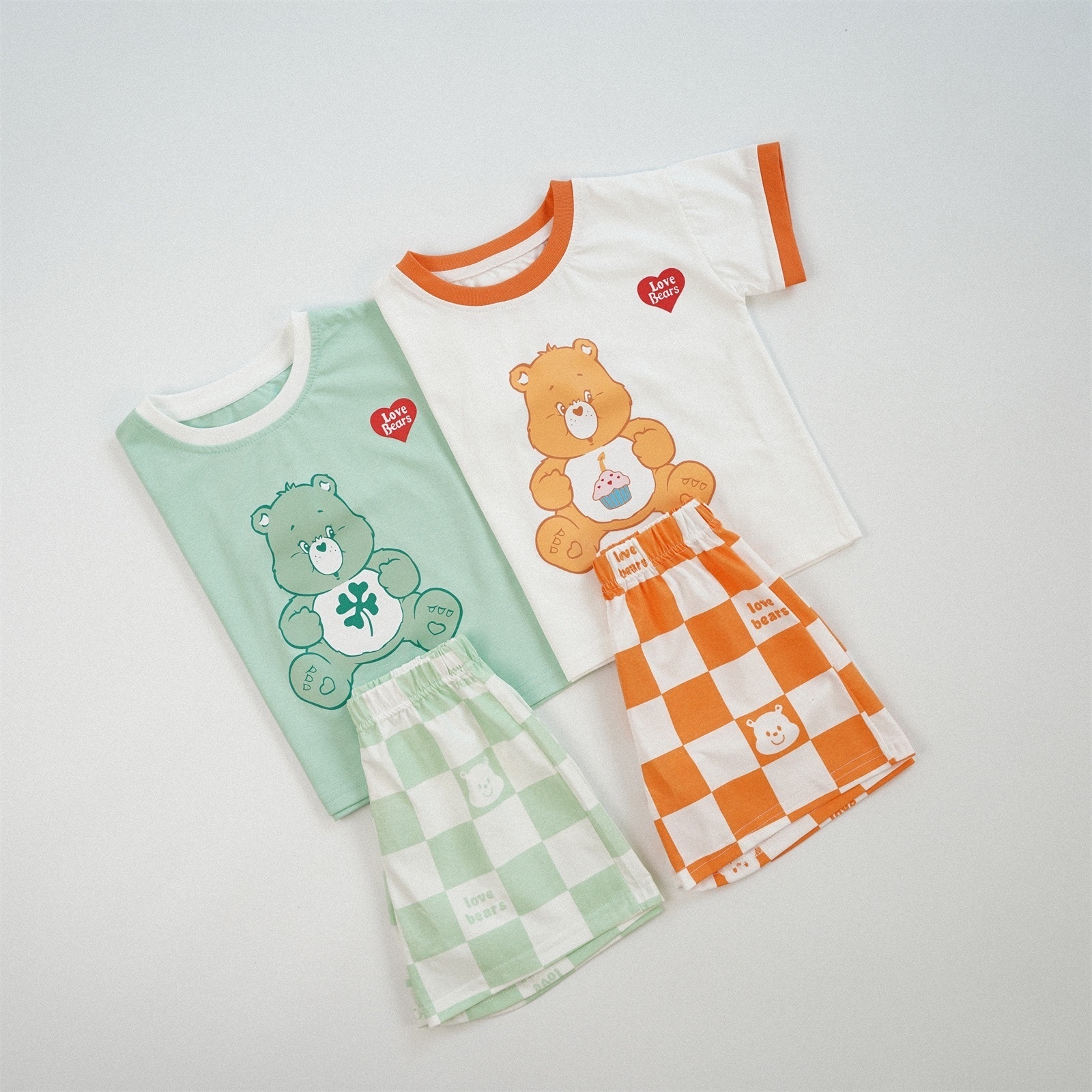 純棉糖果熊格紋套裝