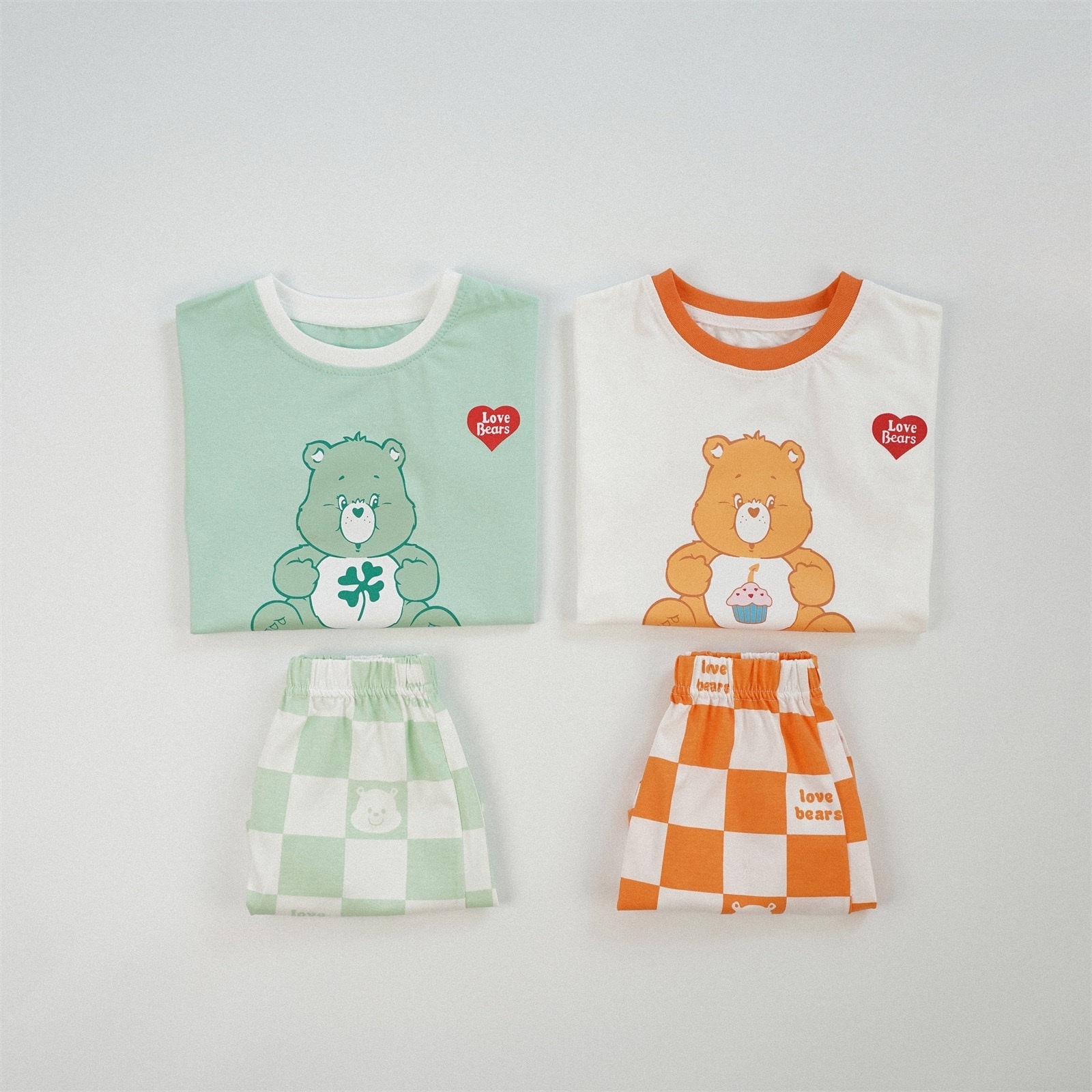 純棉糖果熊格紋套裝