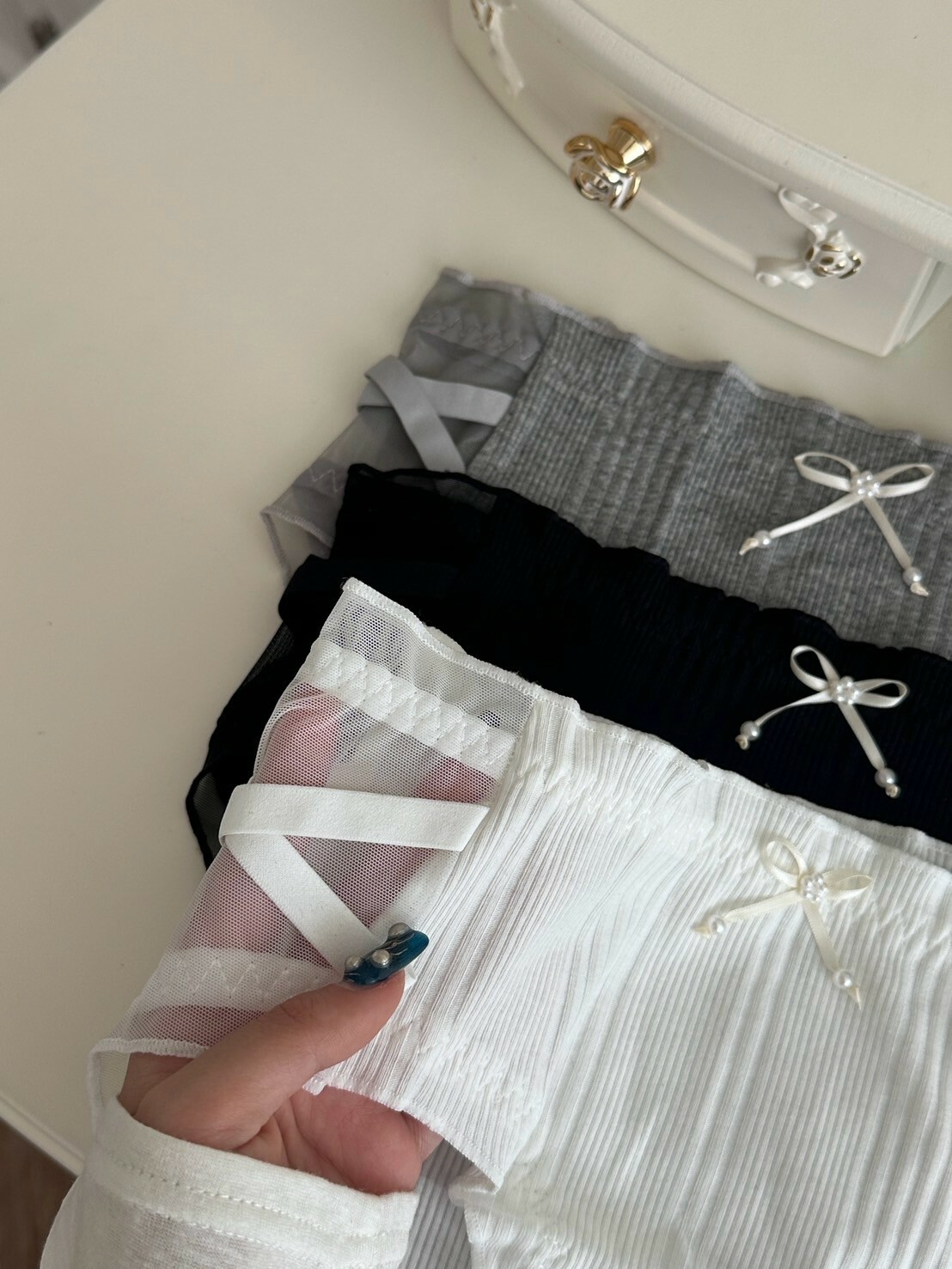 半甜半慾 網紗拼接螺紋棉小褲 3colors