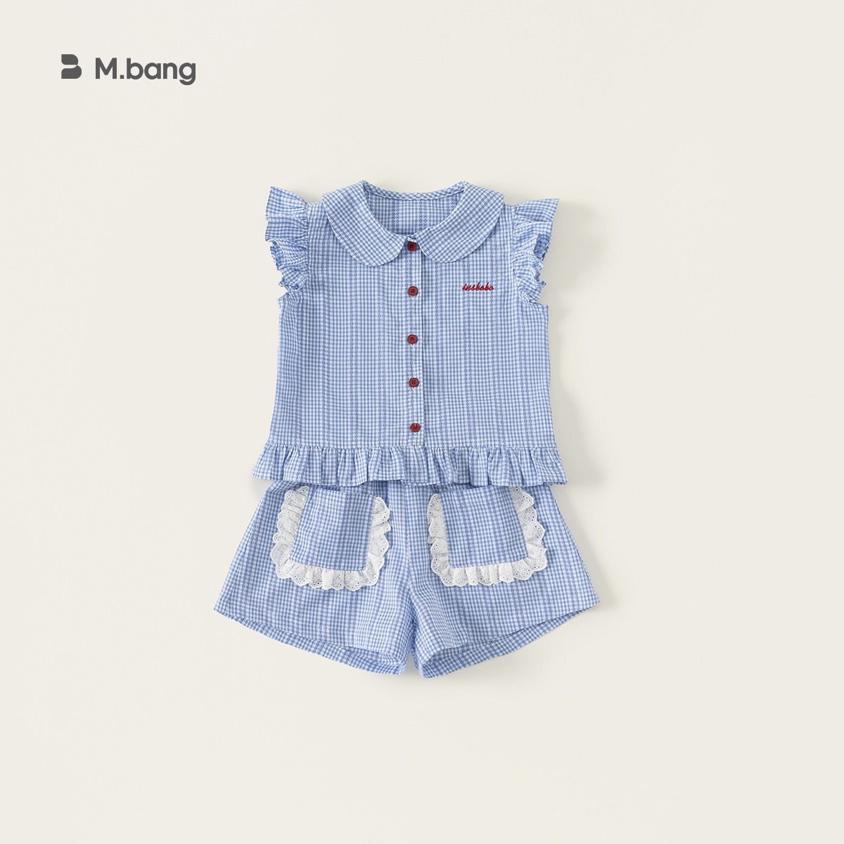 大童花邊格子套裝