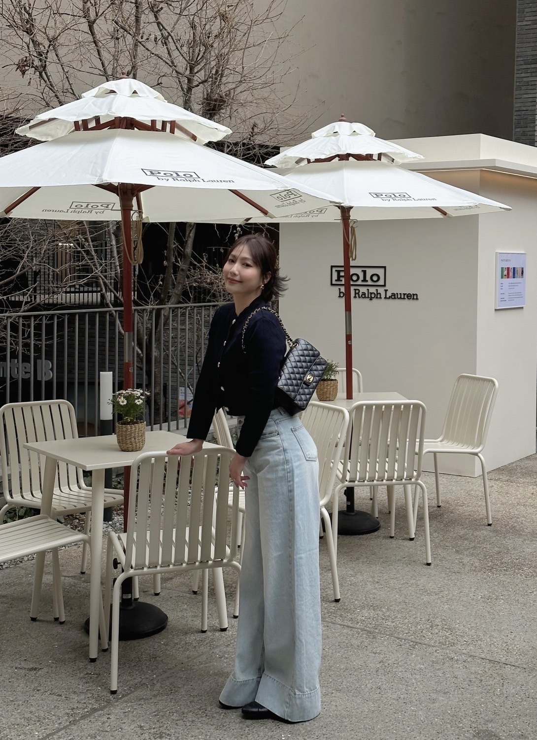 正韓磨白高腰牛仔寬褲