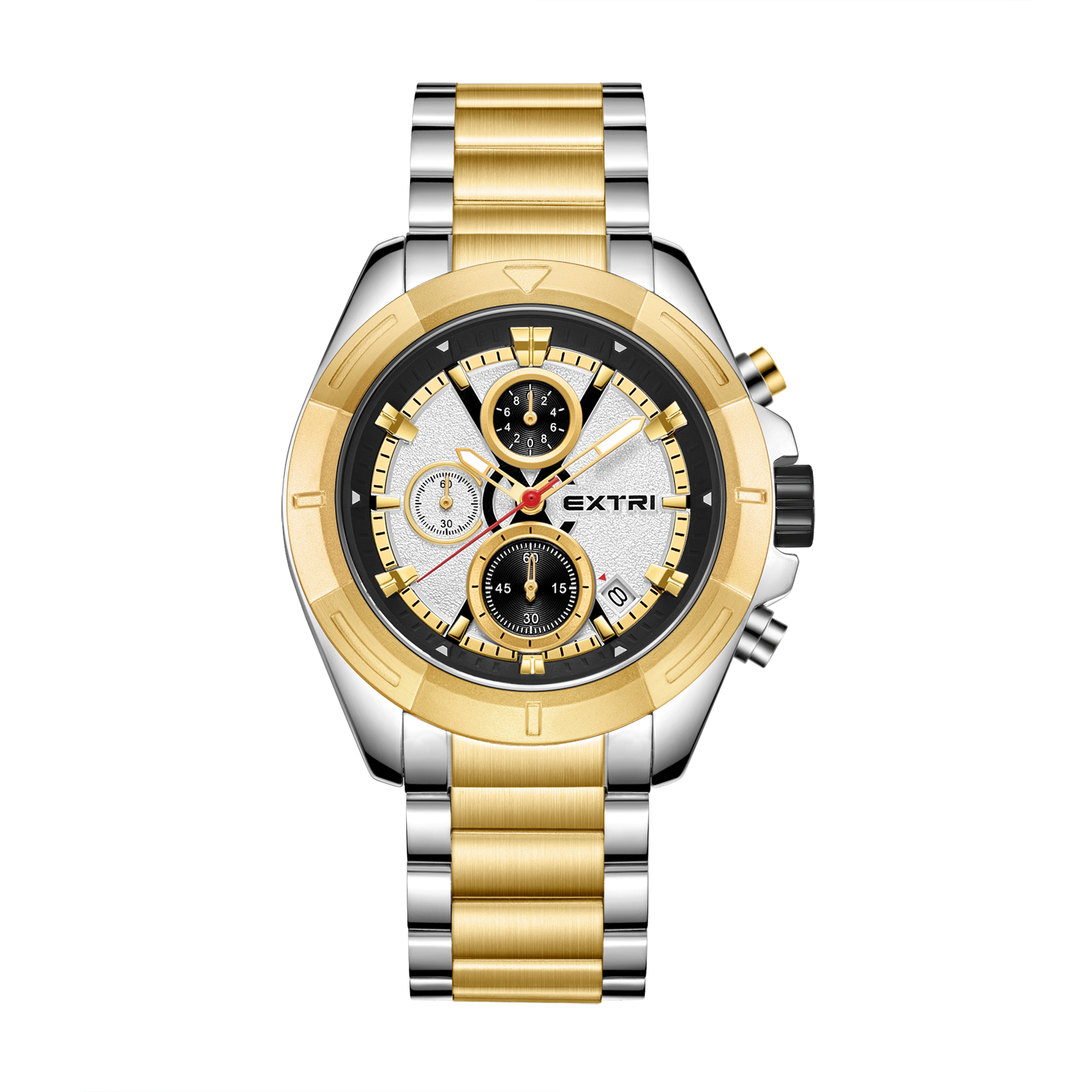 【EXTRI】X6074 商務 三眼 計時 日期顯示 不鏽鋼 男款 手錶