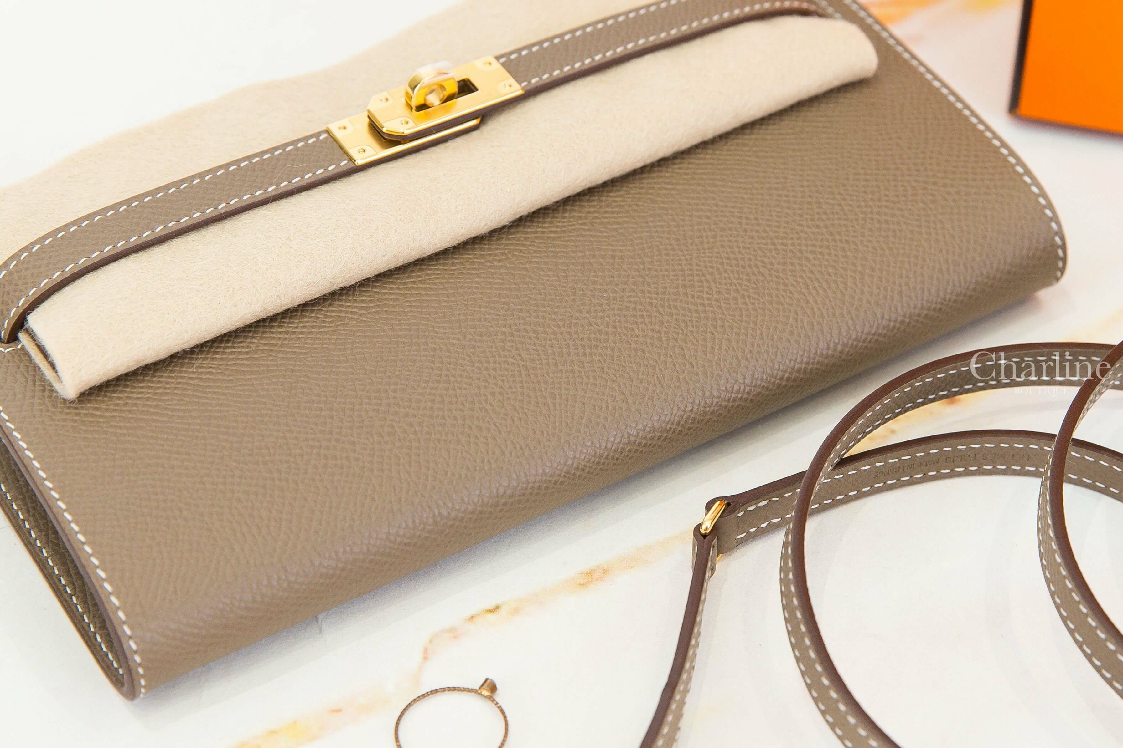 Hermès Kelly Classique To Go Wallet 18 Etoupe Epsom 大象灰金釦凱莉肩背包-Charline Boutique 精品代購