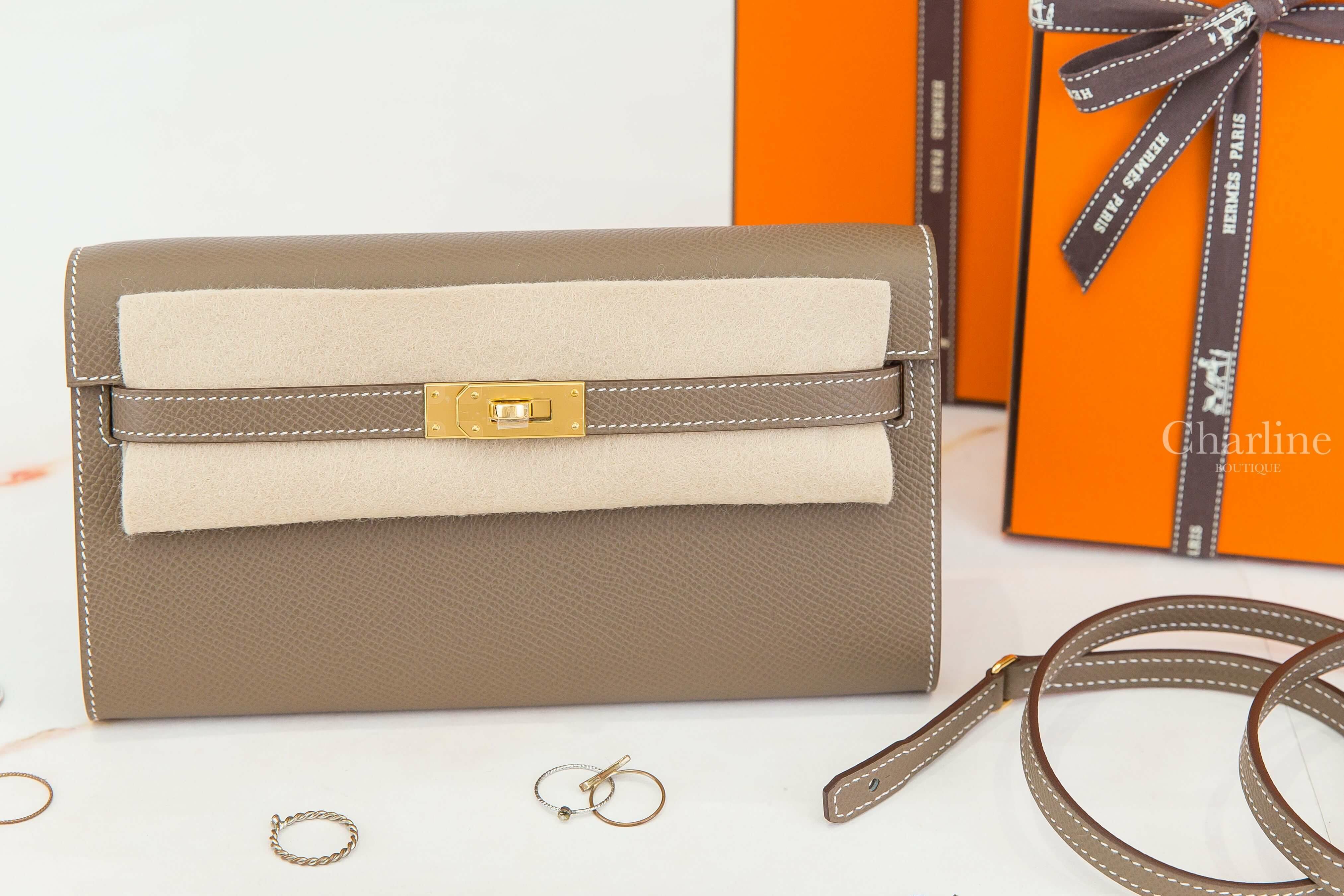 Hermès Kelly Classique To Go Wallet 18 Etoupe Epsom 大象灰金釦凱莉肩背包-Charline Boutique 精品代購