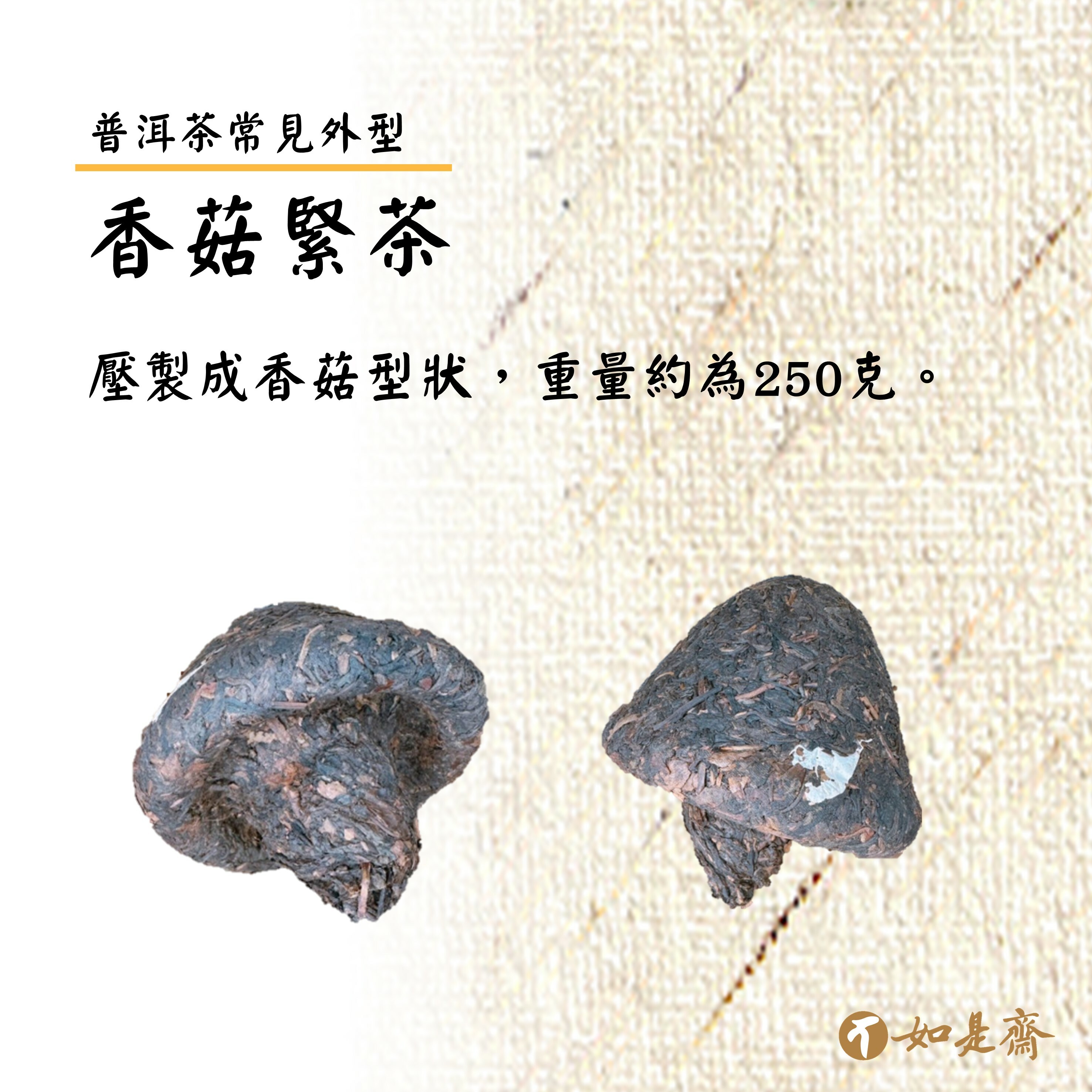 【香菇緊茶】  壓製成香菇型狀，重量約為250克。