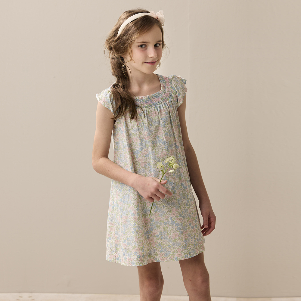 PIPPY 優雅滿版印花方形領洋裝 粉