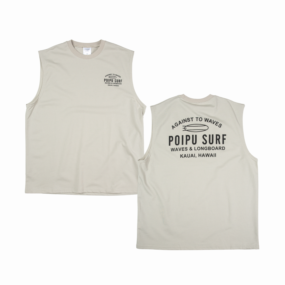 衝浪板圖 寬肩 背心 無袖 寬鬆 寬版 白色 寶藍 石灰【 FUZY 】- S201637