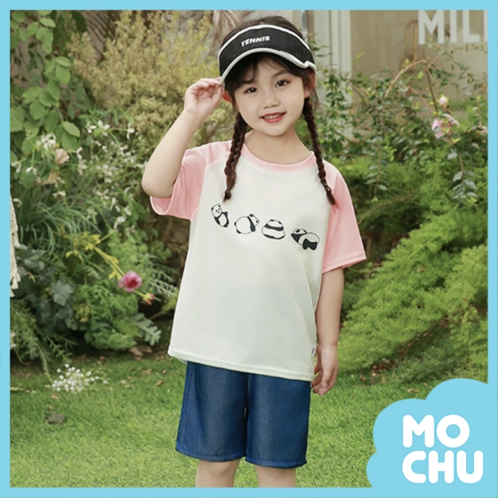 熊貓拼接袖短袖套裝(兩色)