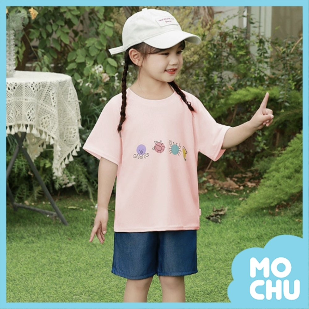 粉嫩小章魚接袖短袖套裝