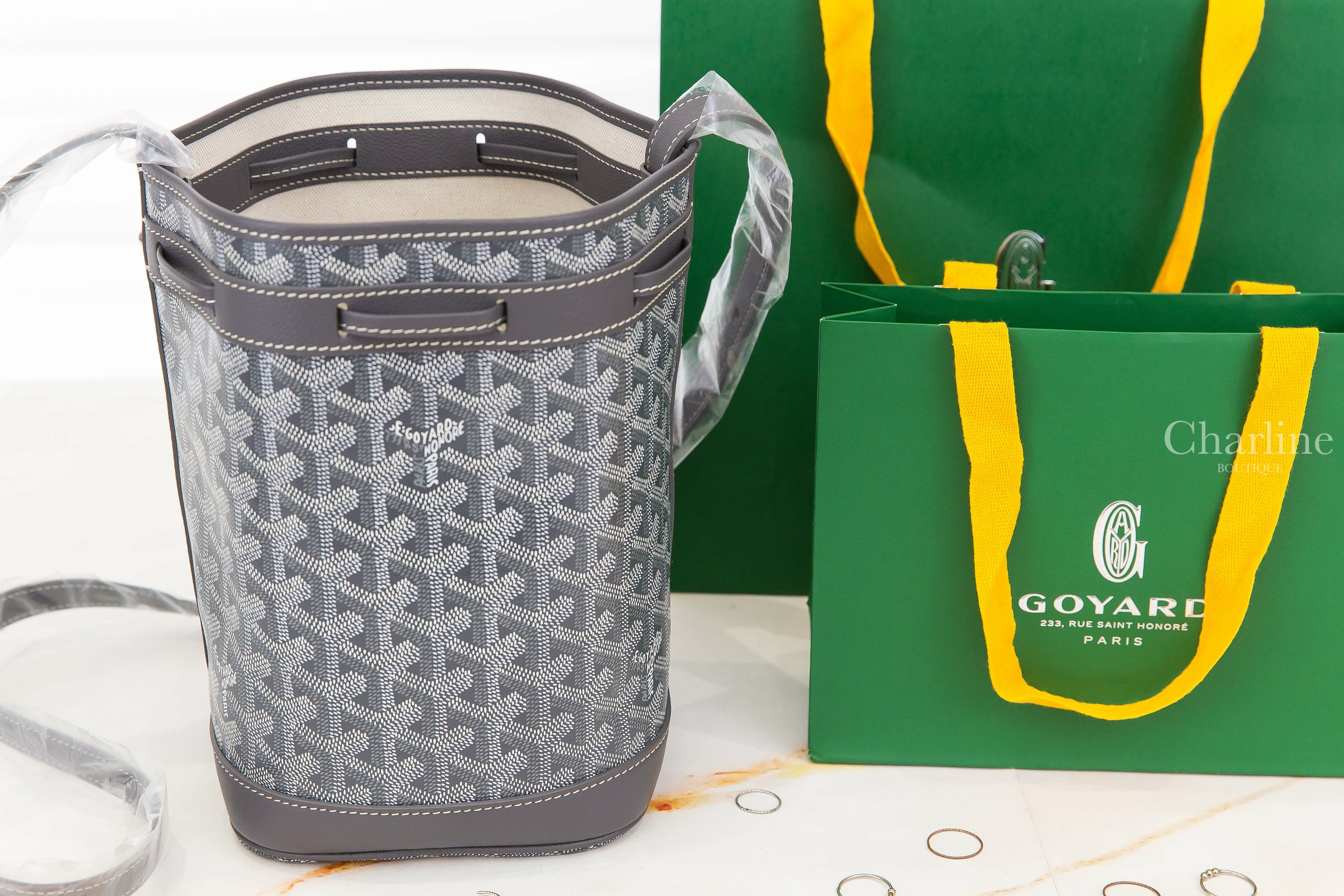 Goyard Petit Flot Bucket Bag 灰色帆布小牛皮同色肩帶水桶肩背包-Charline Boutique 精品代購