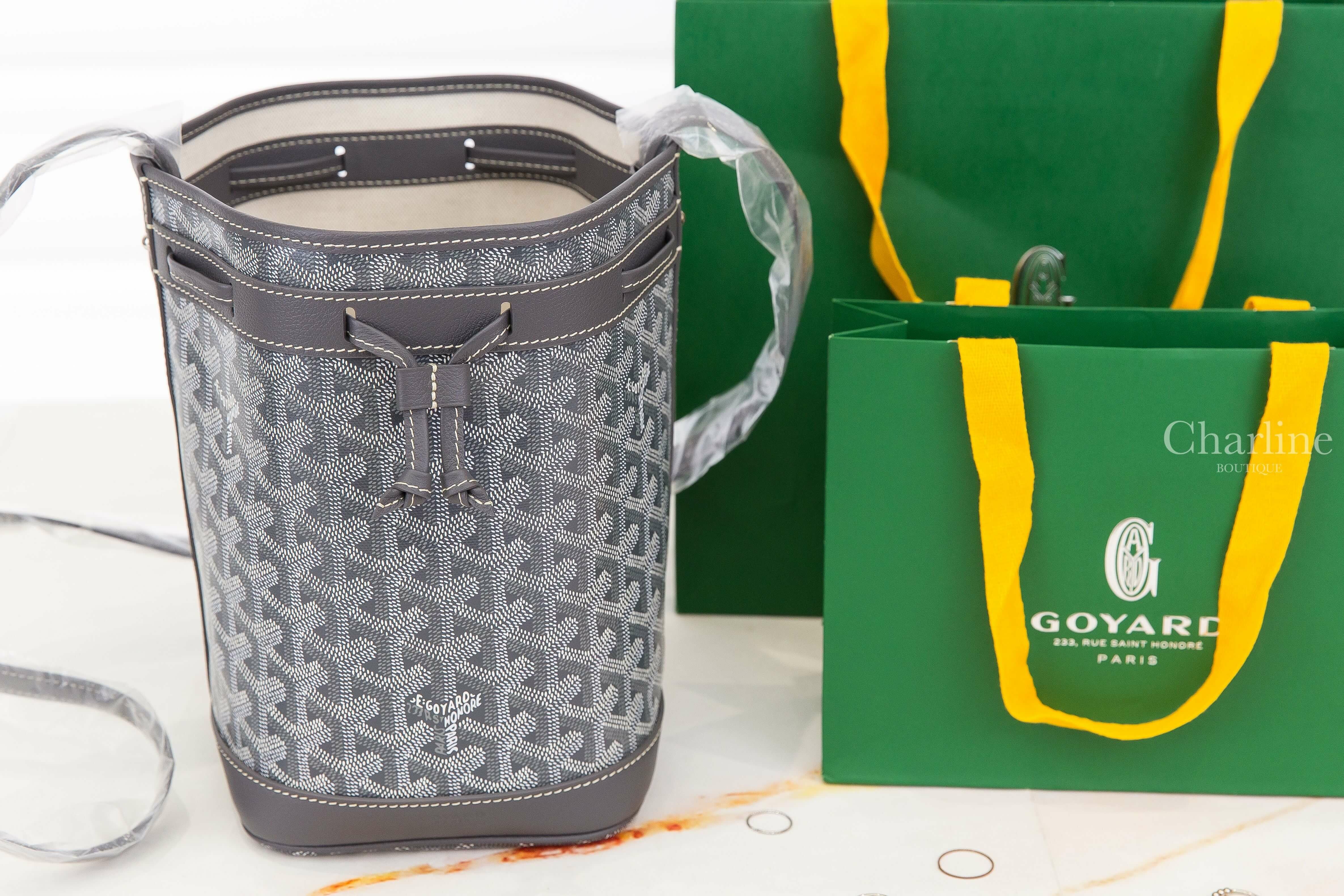 Goyard Petit Flot Bucket Bag 灰色帆布小牛皮同色肩帶水桶肩背包-Charline Boutique 精品代購