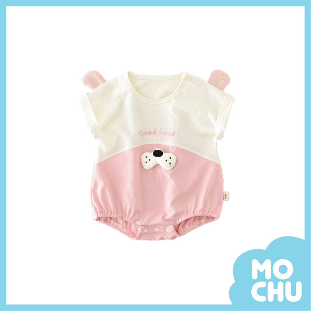 小狗耳朵拼色短袖包屁衣