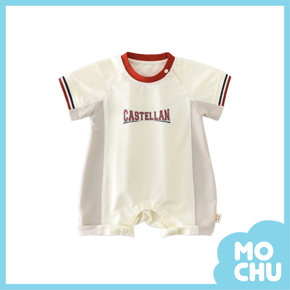 紅黑線條運動風短袖連身衣