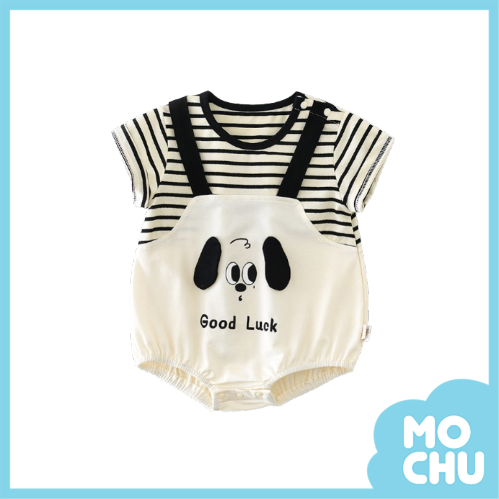 條紋好運狗假兩件短袖包屁衣