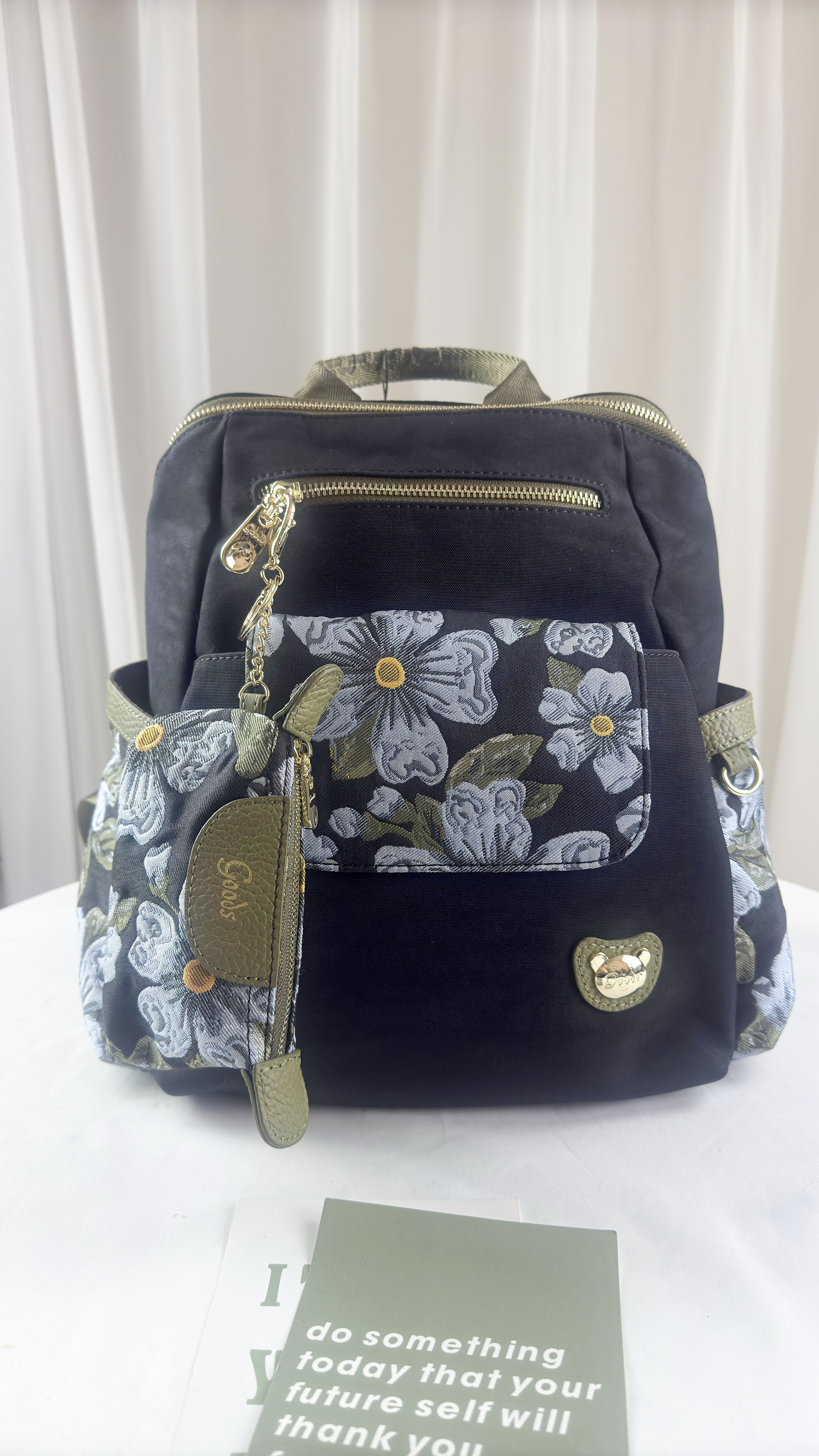 GOODS 提花綠防潑水後背包  附零錢包 #2854