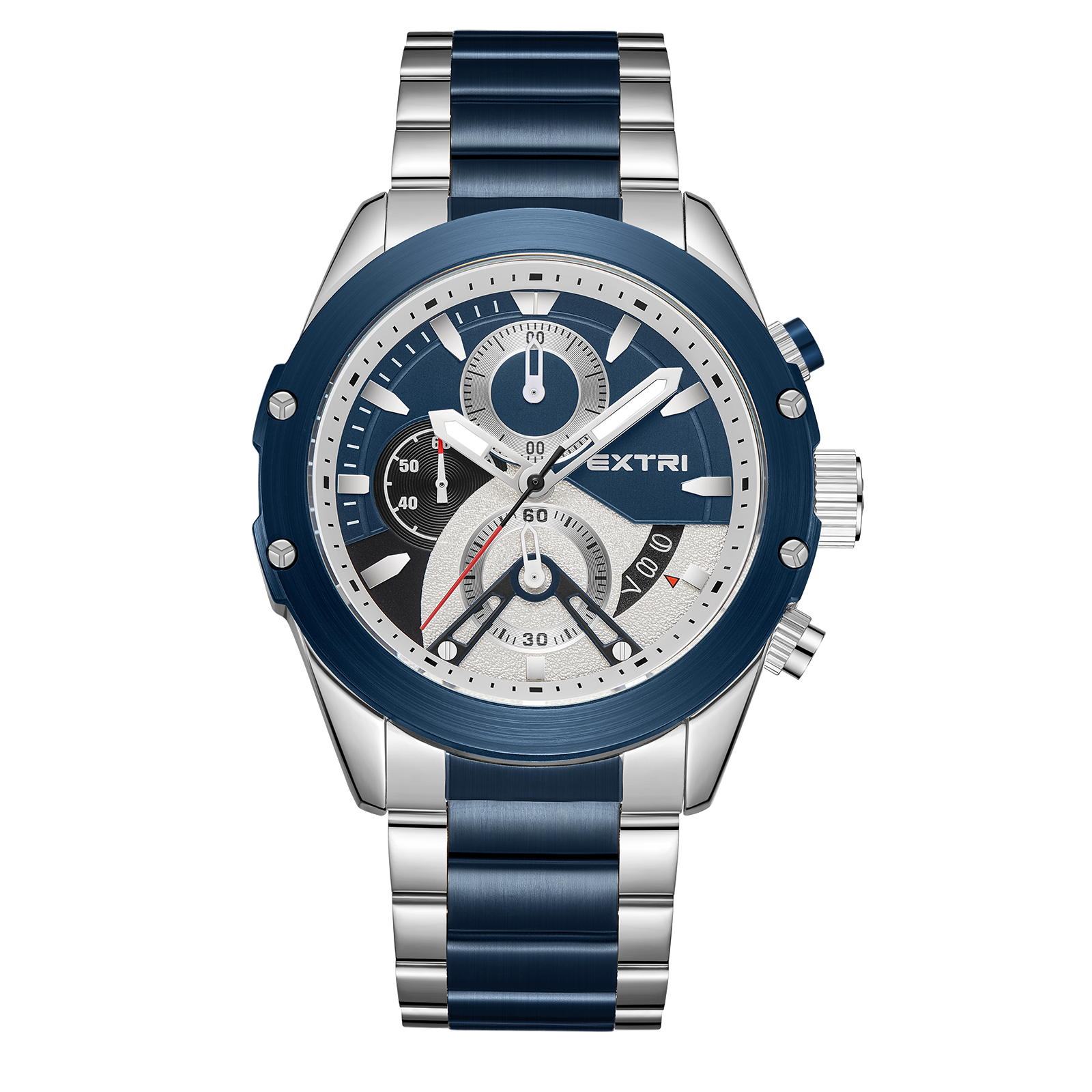 【EXTRI】X6072 潮流 三眼 計時 日期顯示 不鏽鋼 男款 手錶