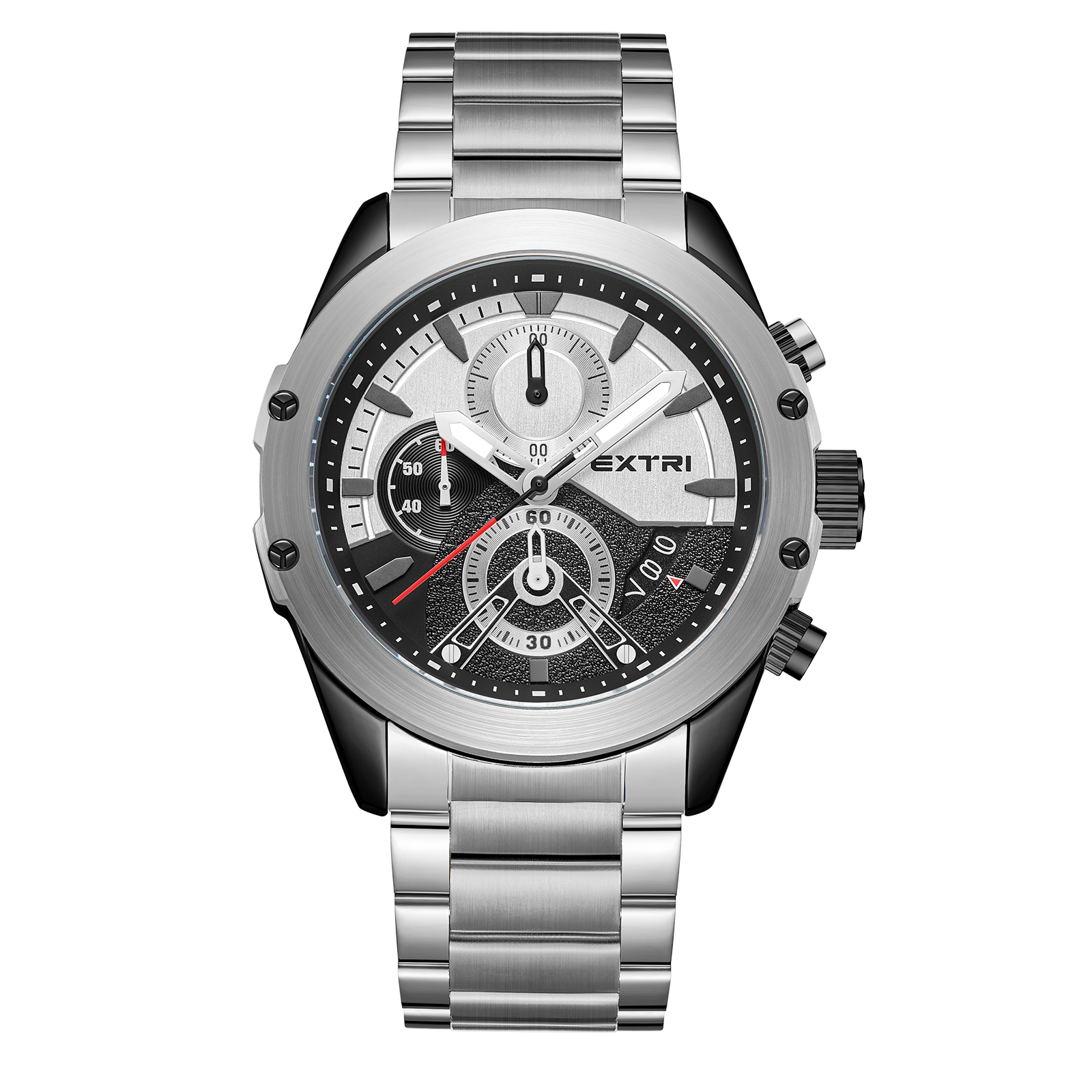 【EXTRI】X6072 潮流 三眼 計時 日期顯示 不鏽鋼 男款 手錶