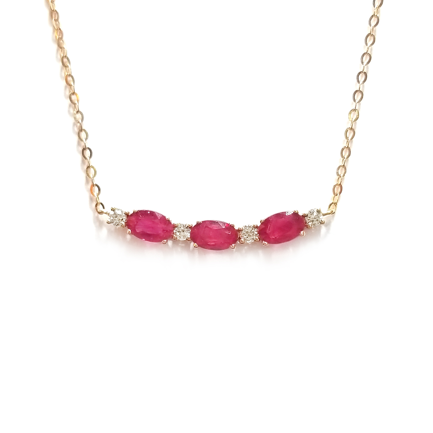 18K玫瑰金橢圓形紅寶石天然鑽石頸鏈
