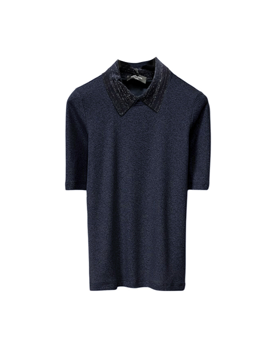 Fabiana Filippi 羅紋領短袖上衣(深藍)