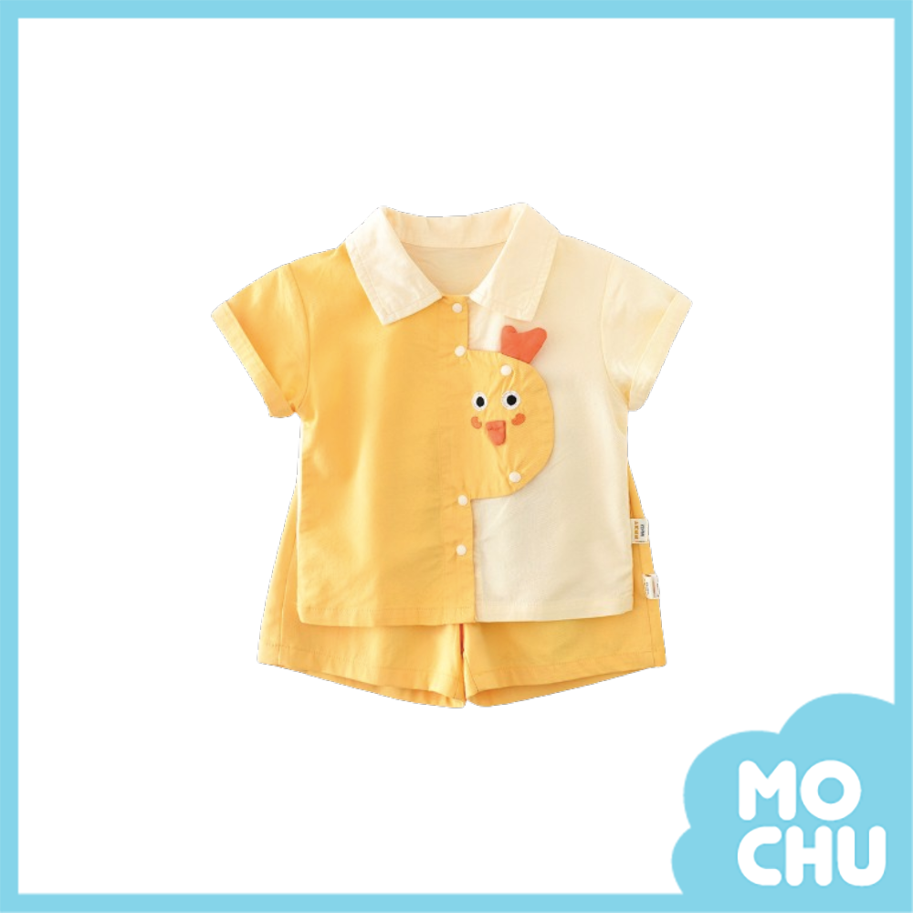 笑呵呵小雞拼接短袖套裝