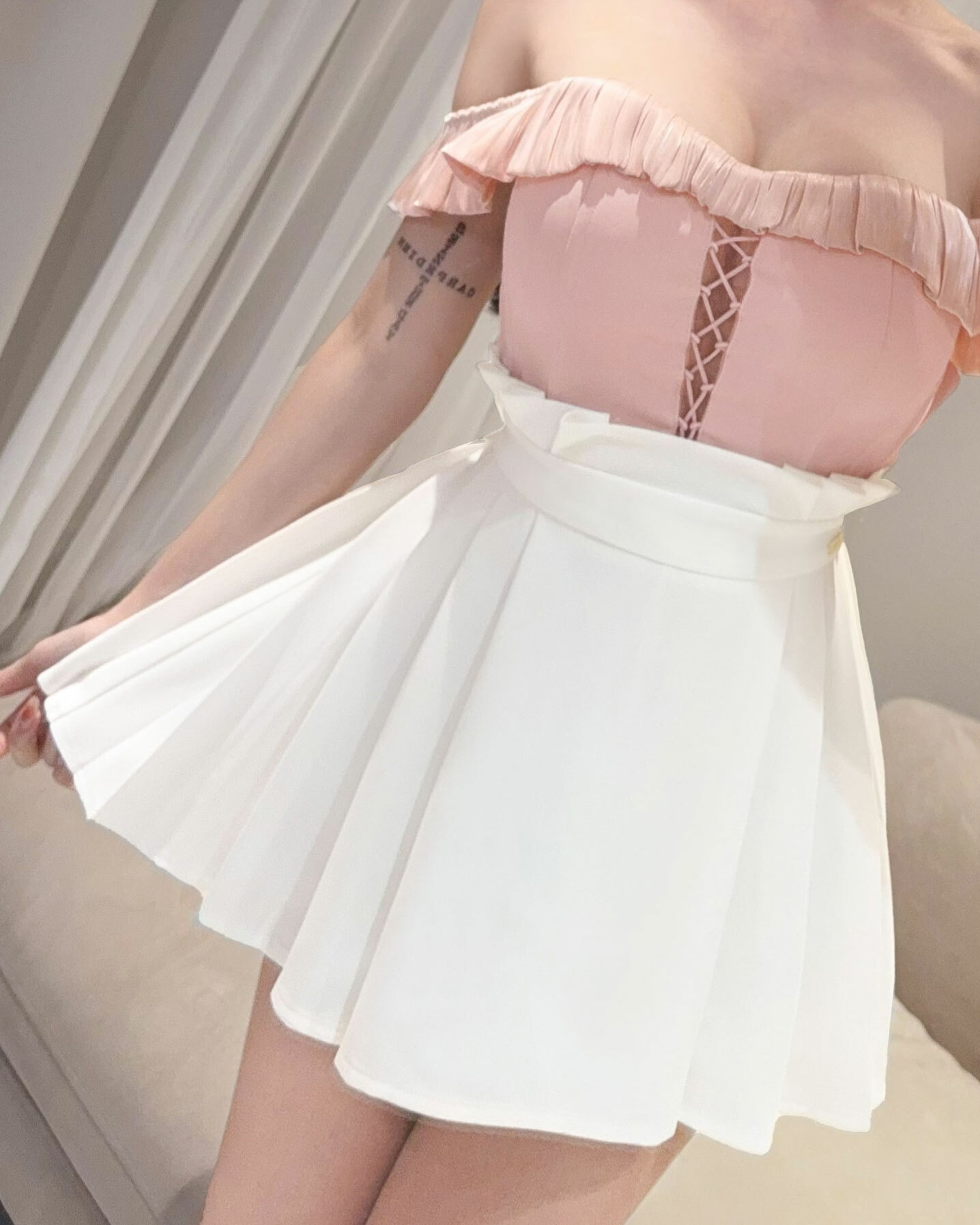 訂製-小花苞百褶傘襬裙