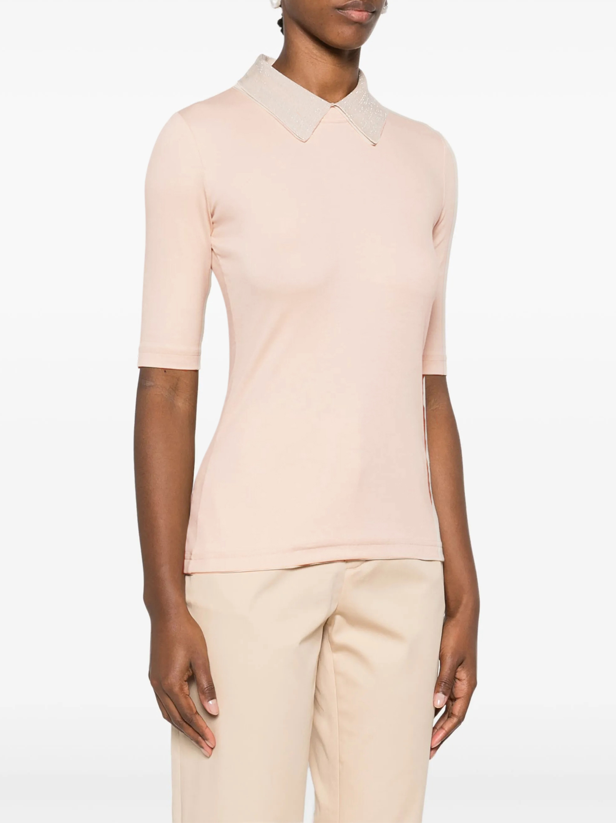 Fabiana Filippi 羅紋領短袖上衣(粉膚)