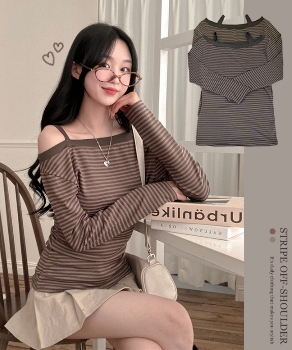 春季預訂｜條紋露肩長袖T 恤