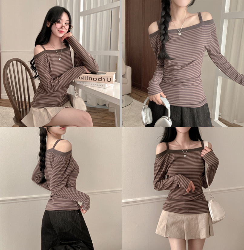 春季預訂｜條紋露肩長袖T 恤