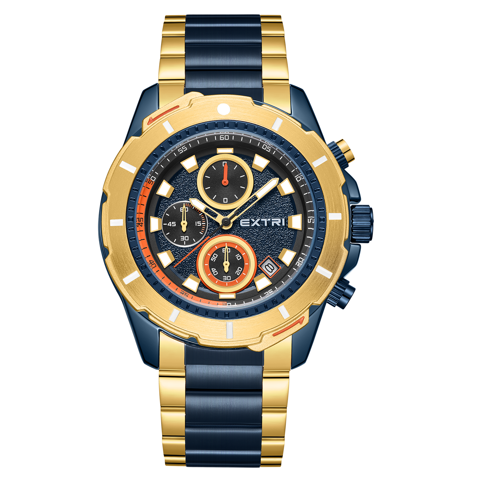 【EXTRI】X6071 潮流 三眼 計時 日期顯示 不鏽鋼 男款 手錶