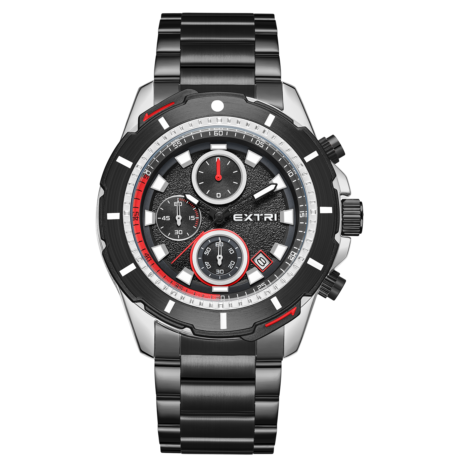 【EXTRI】X6071 潮流 三眼 計時 日期顯示 不鏽鋼 男款 手錶
