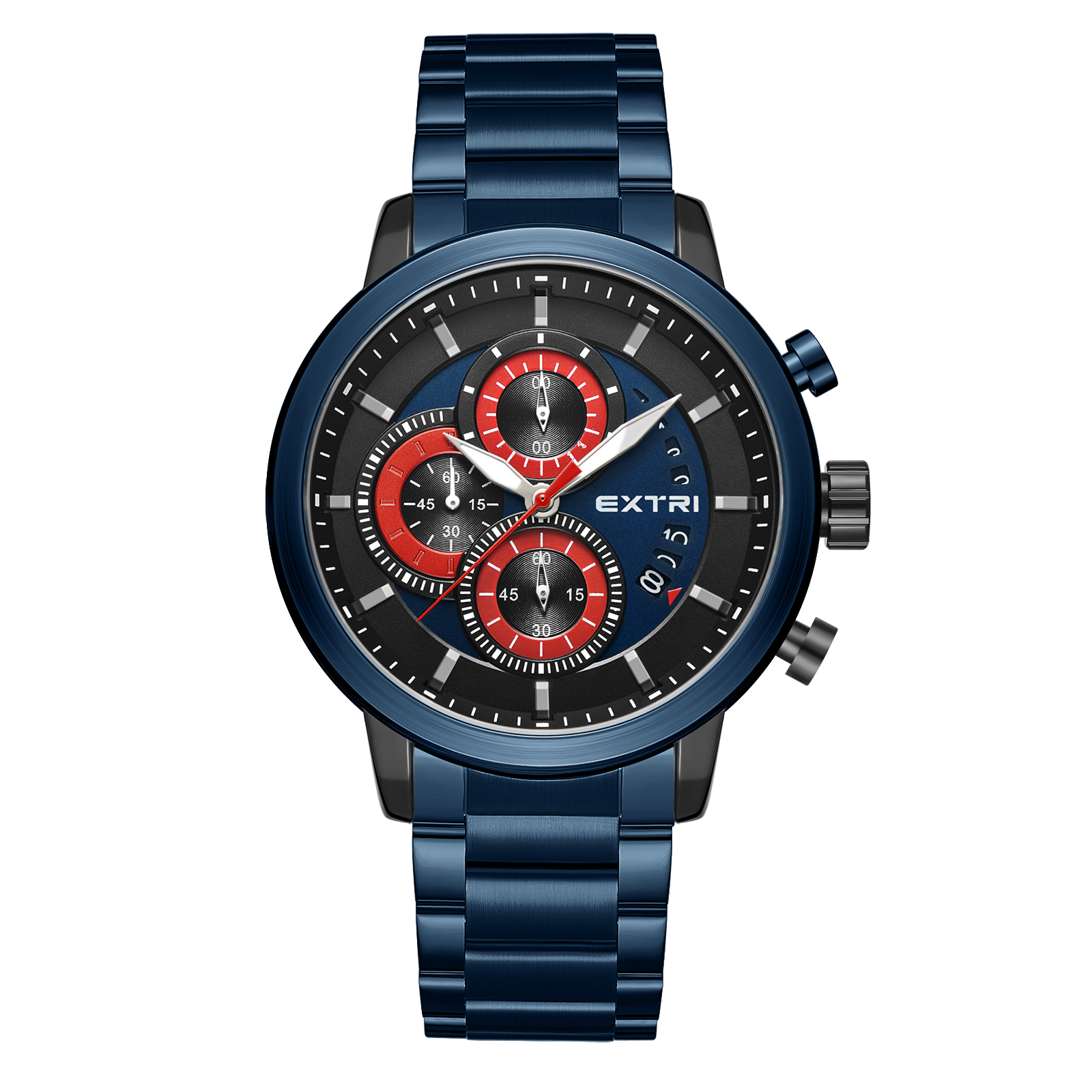 【EXTRI】X6070 潮流 三眼 計時 日期顯示 不鏽鋼 男款 手錶