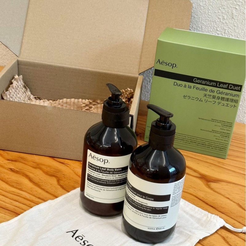 118【AESOP】天竺葵身體護理套裝 潔膚露500ml+潤膚乳500ml(平行進口) (Geranium Leaf Duet) Body Cleaner & Body Balm