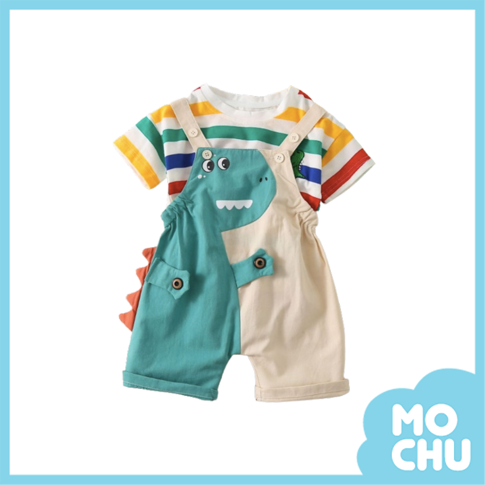 彩條霸王龍吊帶褲套裝(二色)