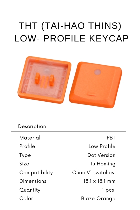 Low Profile PBT Keycap - 1U DOT Backlit, Blaze Orange , Homing Key,chocv1 switches