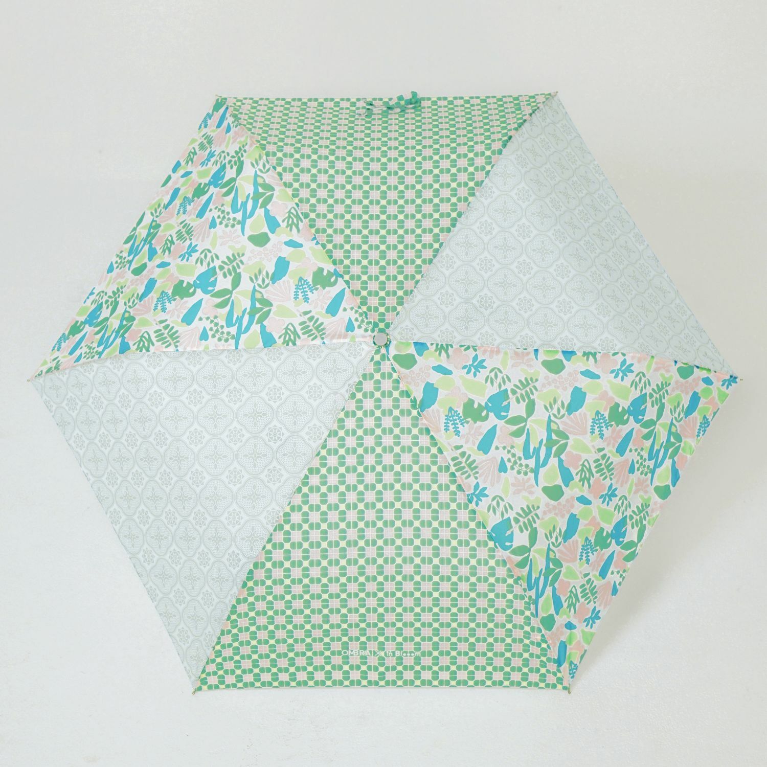 Titanium Light Folding Auto Umbrella/inblooom x OMBRA/Patch Patterns/Mint Green