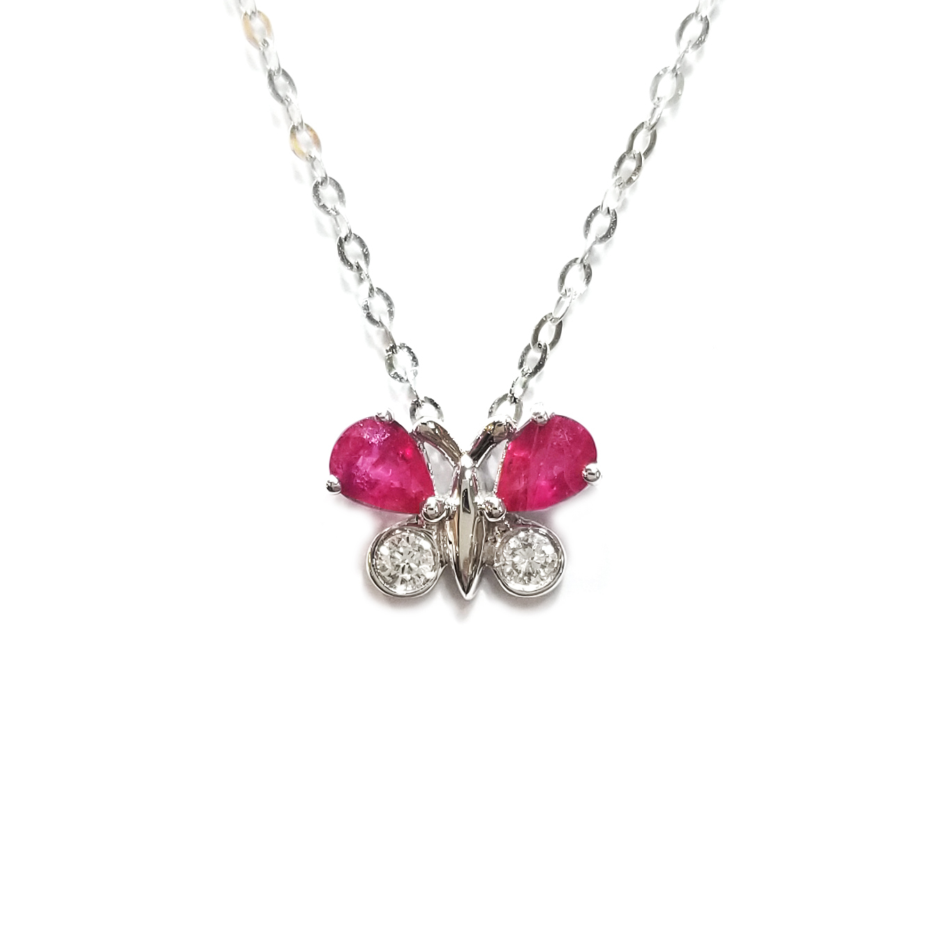 18K白金梨形紅寶石天然鑽石頸鏈
