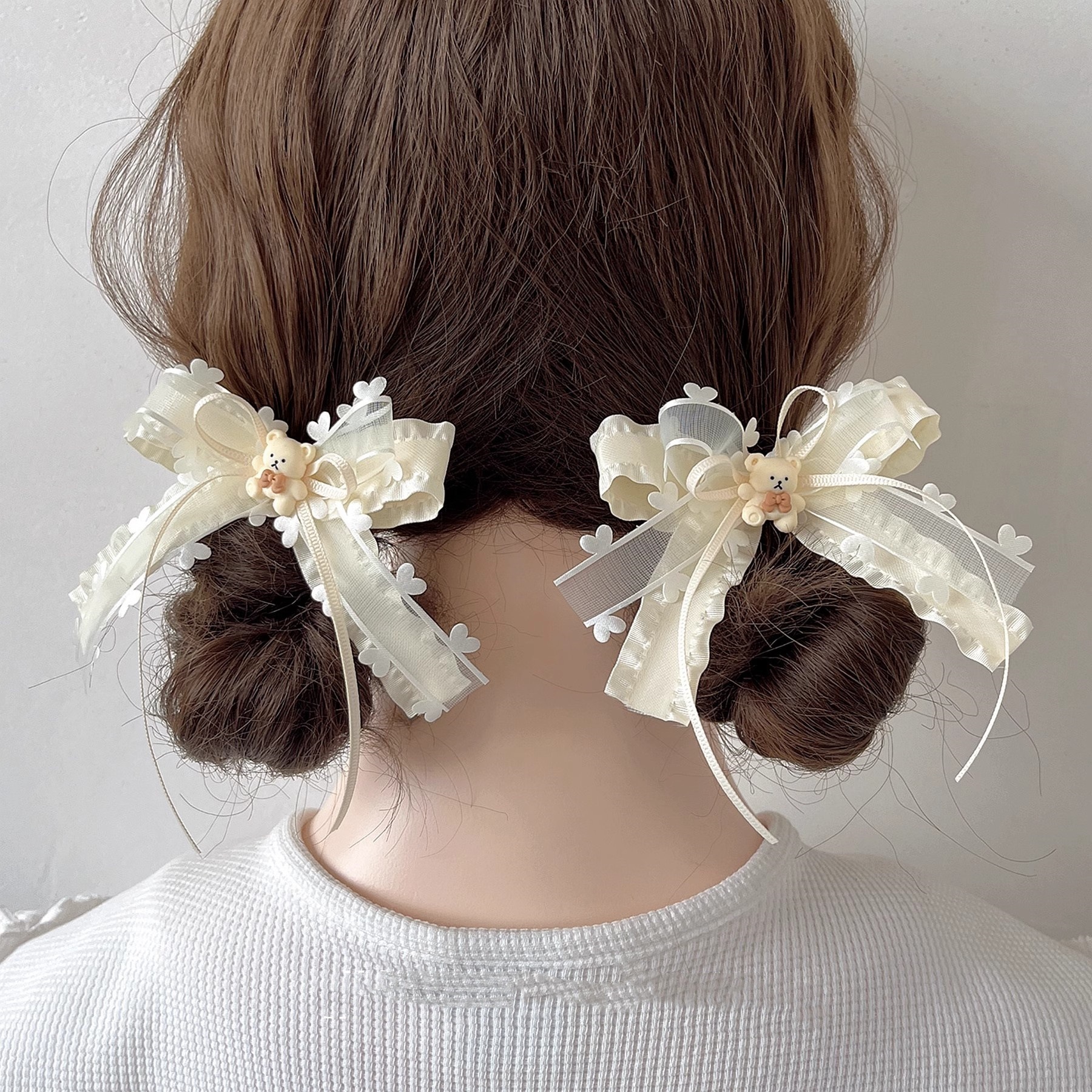 [3 FOR RM10] Cute Cream Teddy Bear Multi-Layer Bow Hair Clip